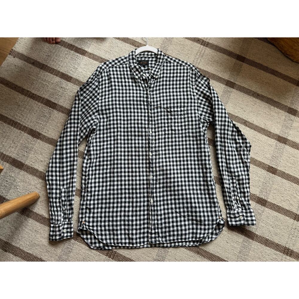 Beams Plus Japan Linen Gingham Check Button Down Shirt Blue White Men’s XL